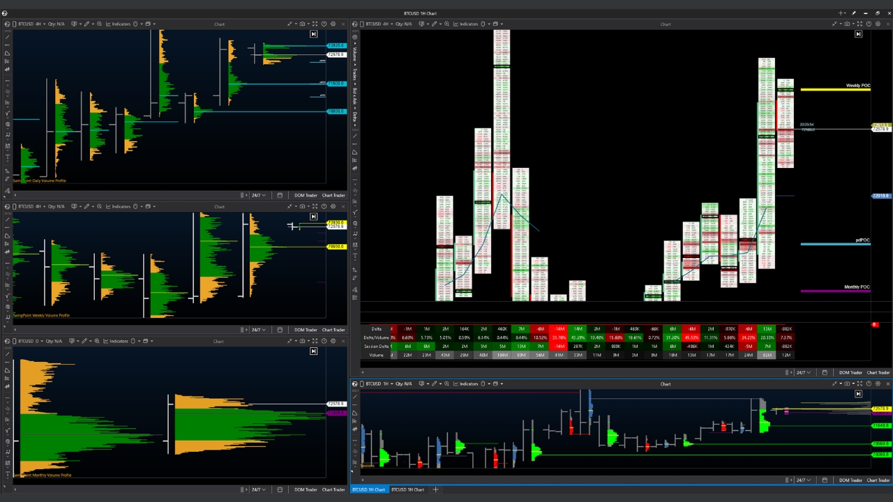SwingPoint order flow and volume profile workspace